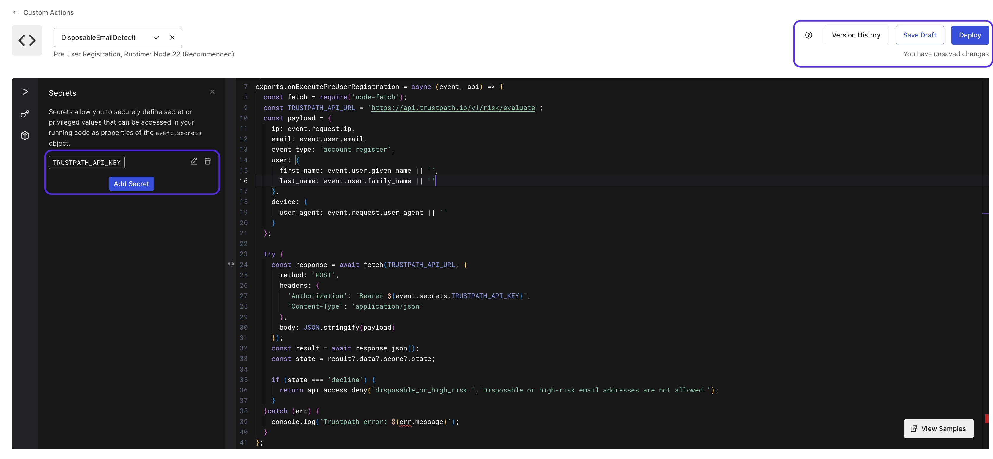 Auth0 Custom Action Code