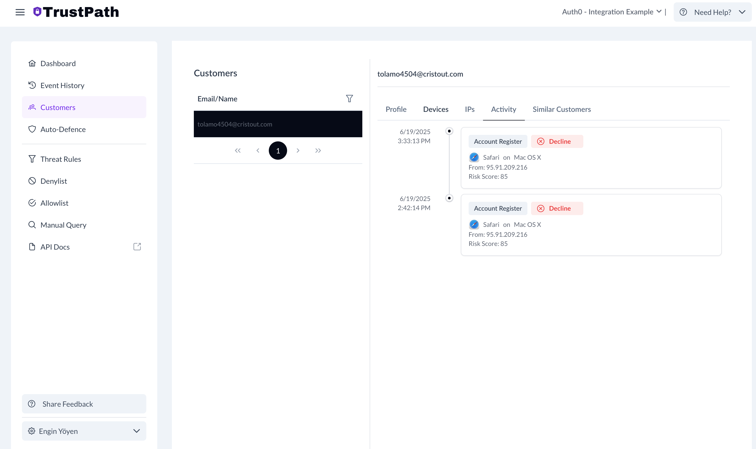 TrustPath Console User Activity