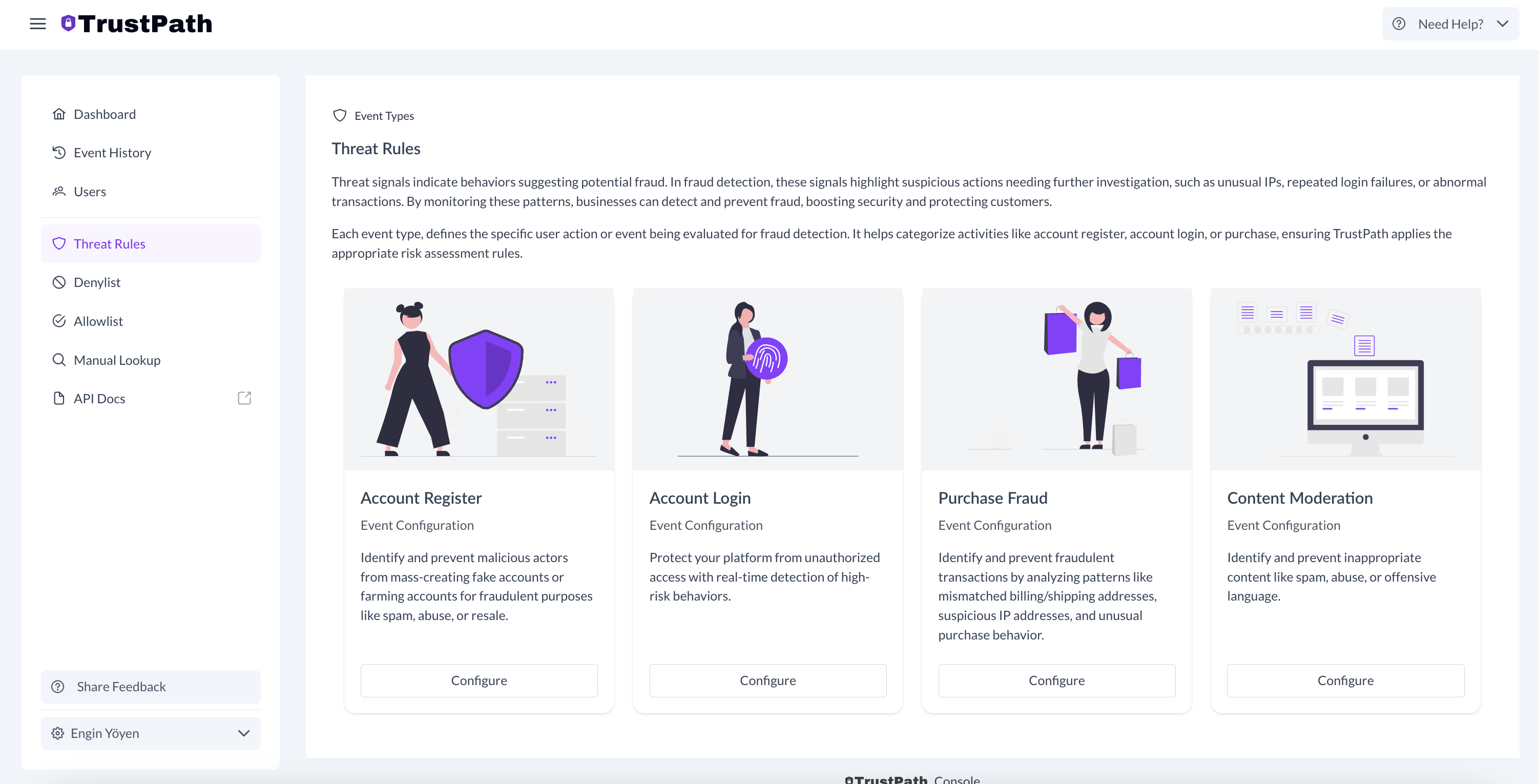Threat rules in TrustPath dashboard